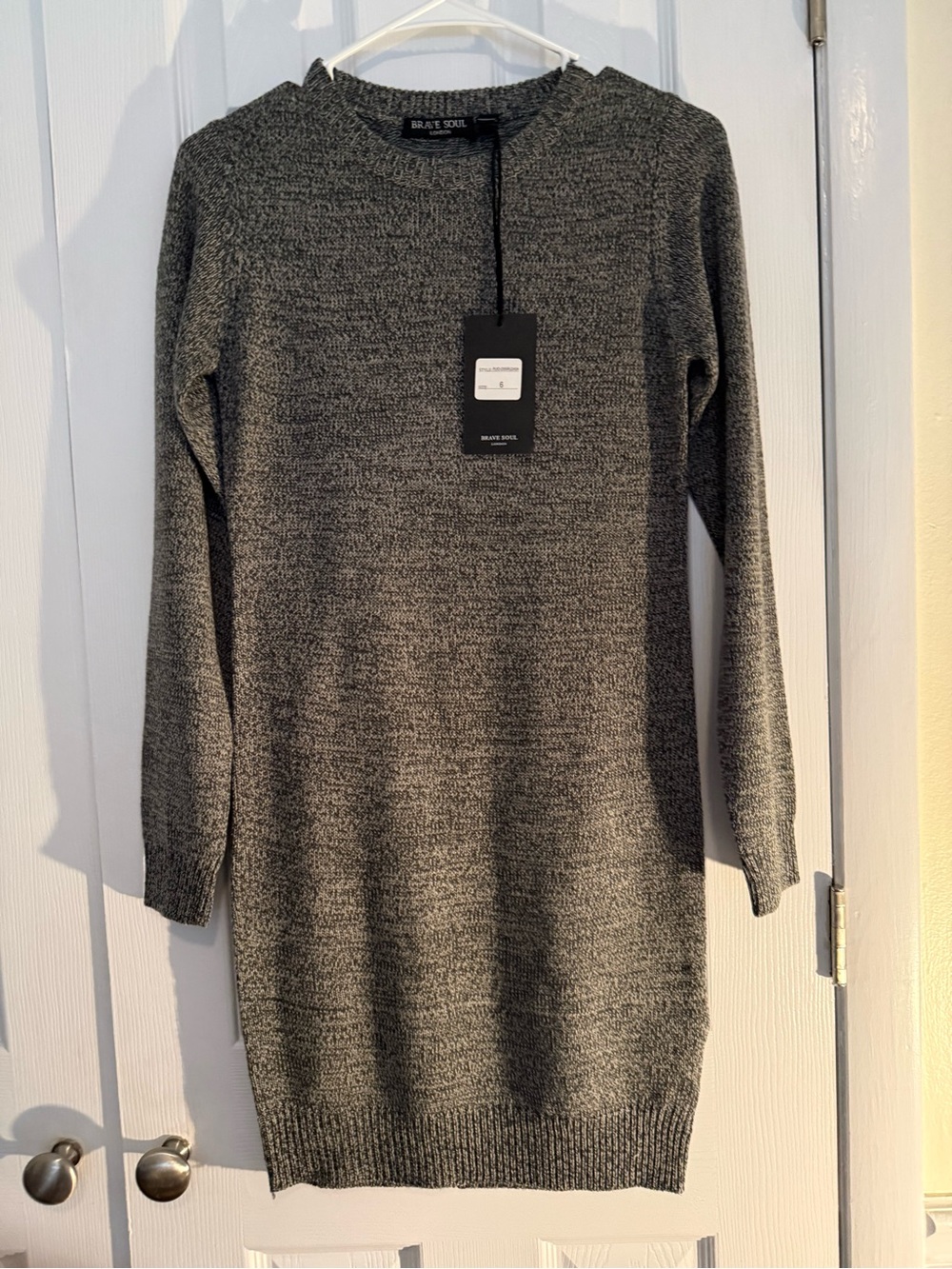 Brave Soul Charcoal Grey Knit Crewneck Sweater Dress